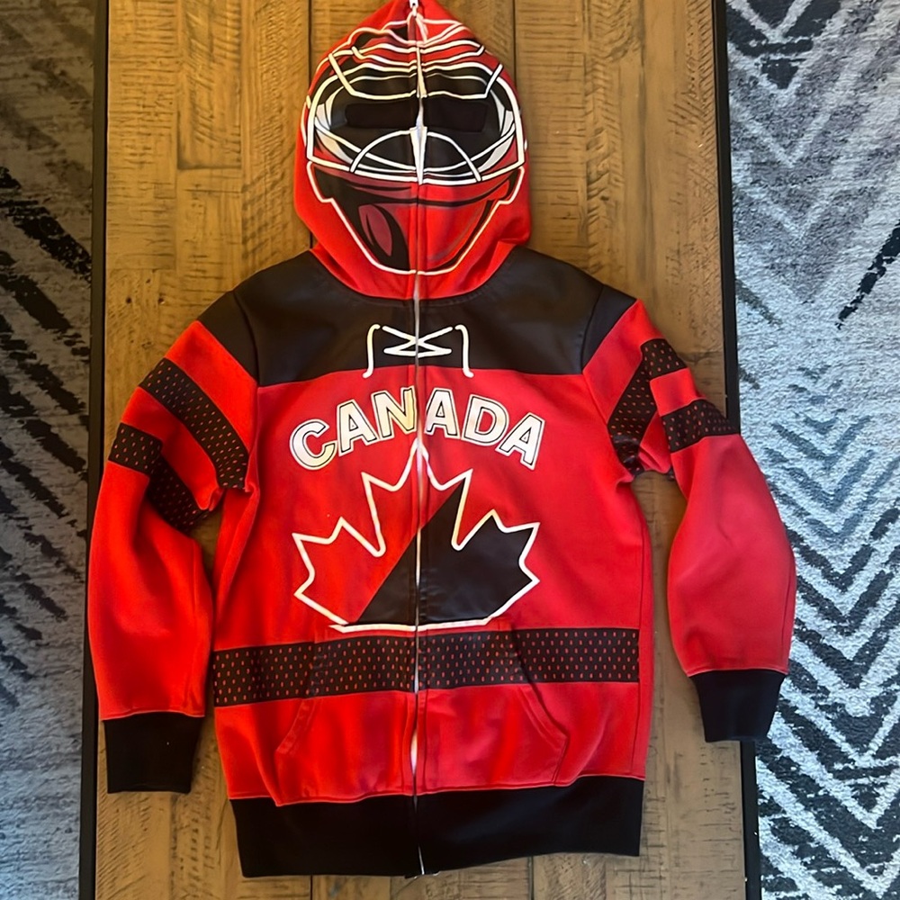 Peepin & Creepin Kids Mask Hoodie Team Canada Goalie - Size Large